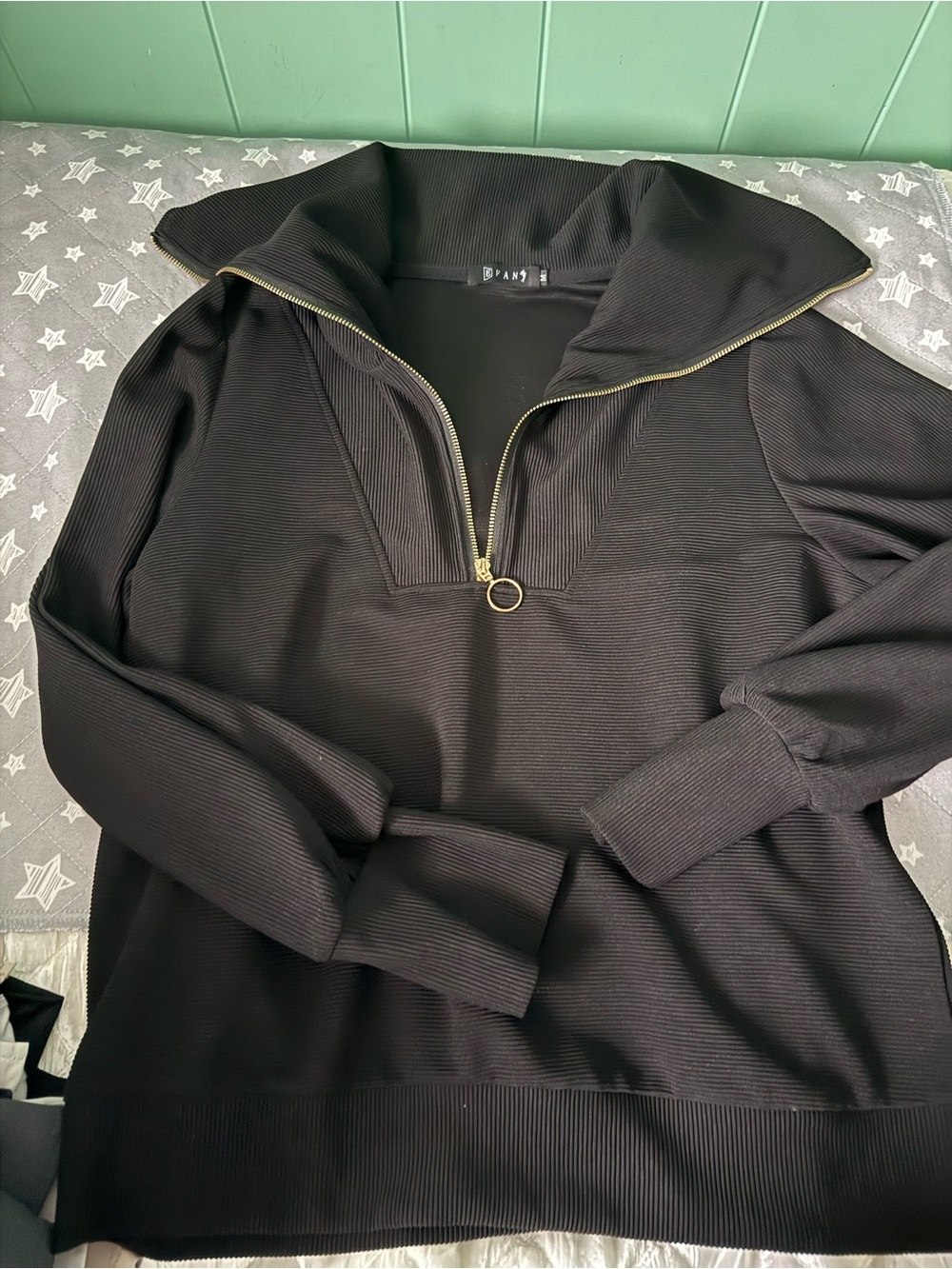 Half-Zip Black Pullover Sweatshirt with Gold Zip